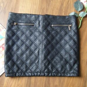 Zara black lambskin leather quilted mini skirt